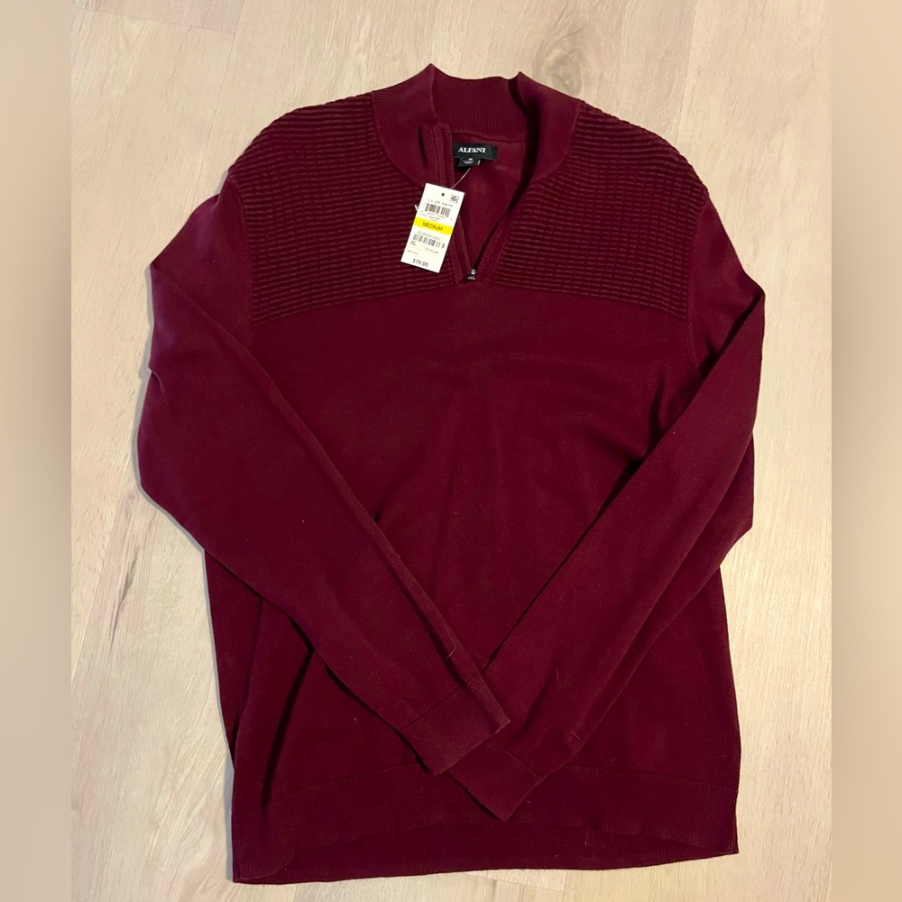 Alfani Mens Maroon Quarter Zip Pullover Sweater NWT - Size Medium